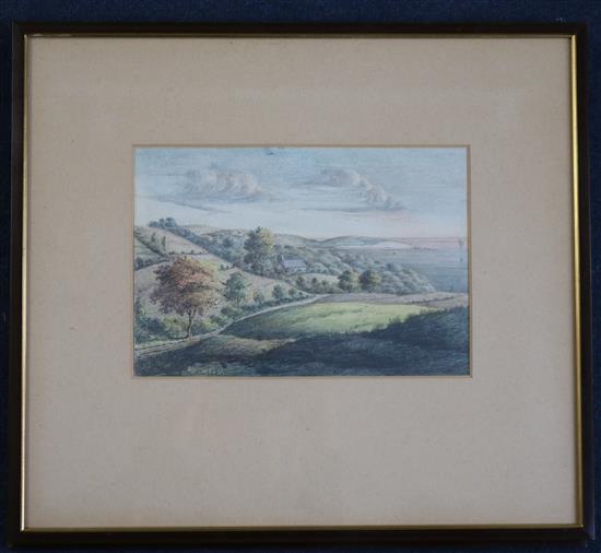 B. A. Lyne, watercolour & pencil drawings Shanklin Church, Isle of Wight & High Street, Ryde & coloured print The Butchers Shop(-)
